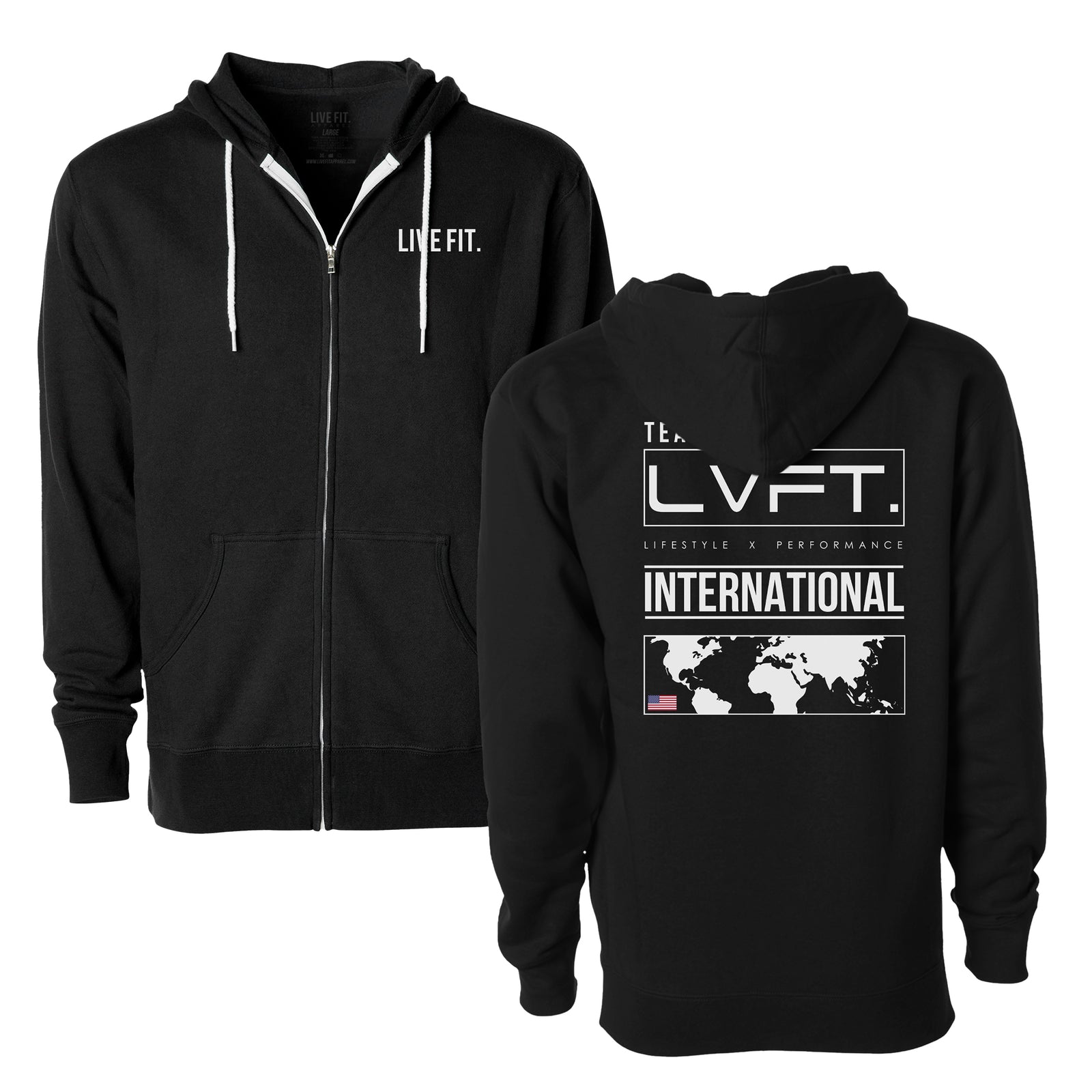 International Zip Up Hoodie - Black / White