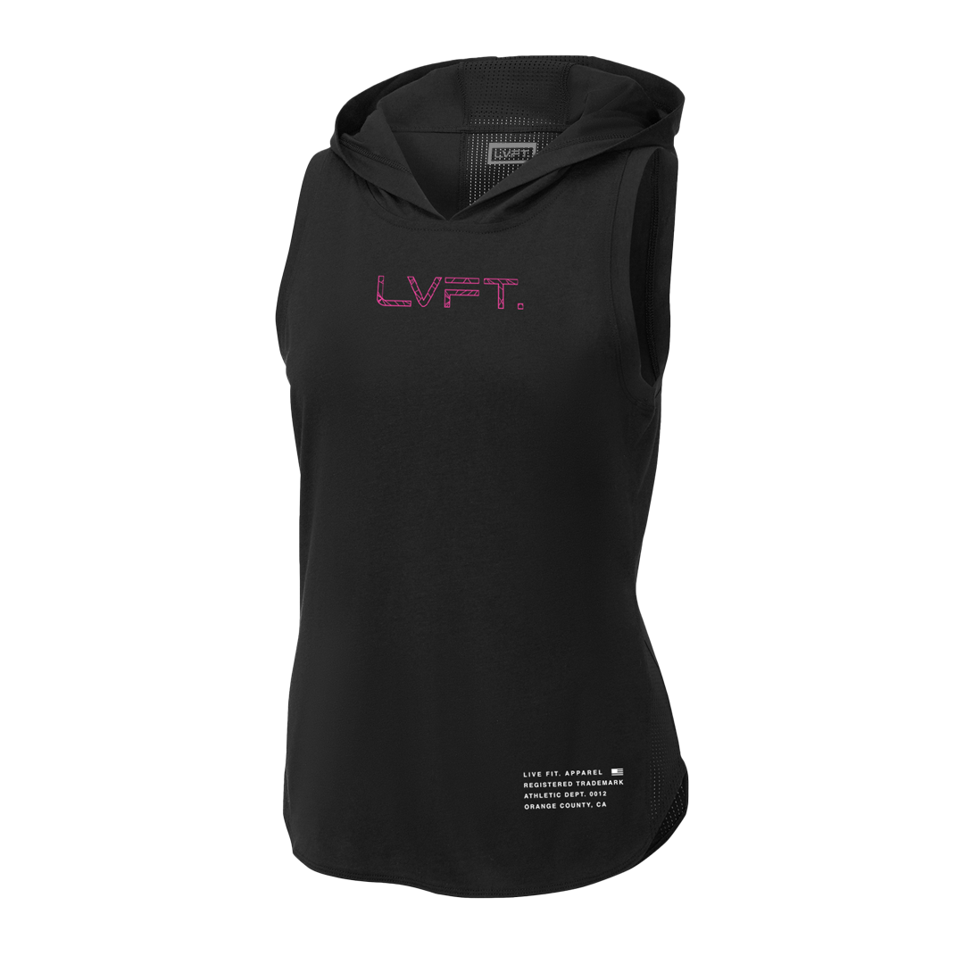 Ladies Vector Sleeveless Hoodie - Black / Pink