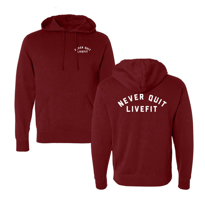 Live Fit Apparel Never Quit Hoodie- Cardinal - LVFT 