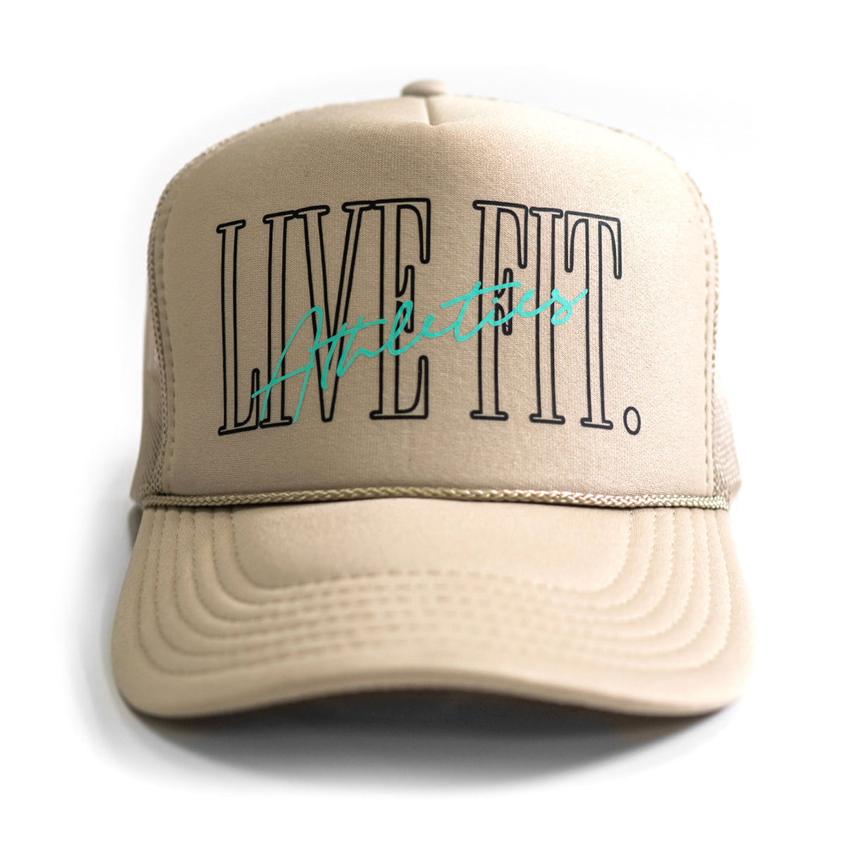 5 Panel Foam Trucker Hat  - Khaki/Black/Teal