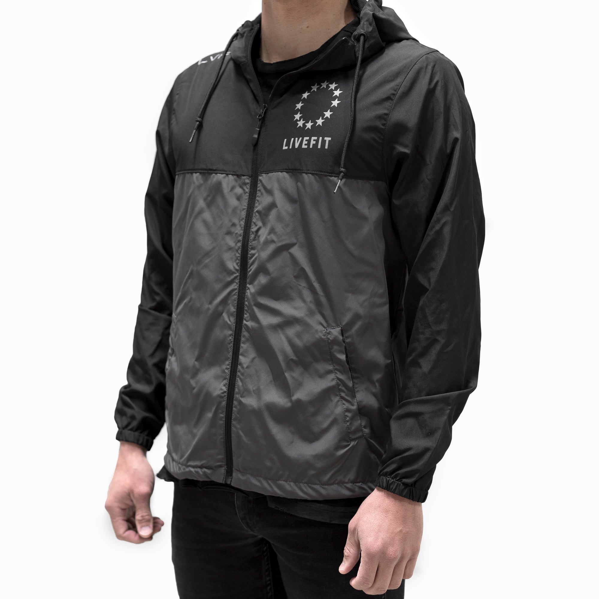 Live Fit Apparel Hardline Windbreaker- Black/Grey - LVFT 