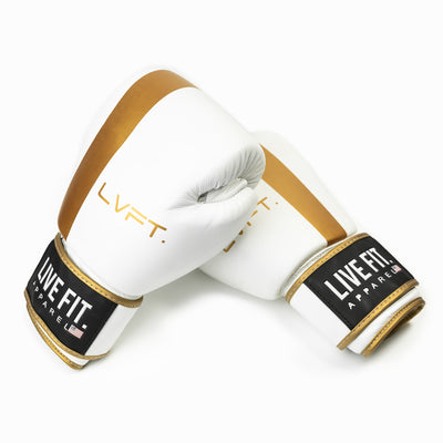 Thai Boxing Gloves - White/Gold