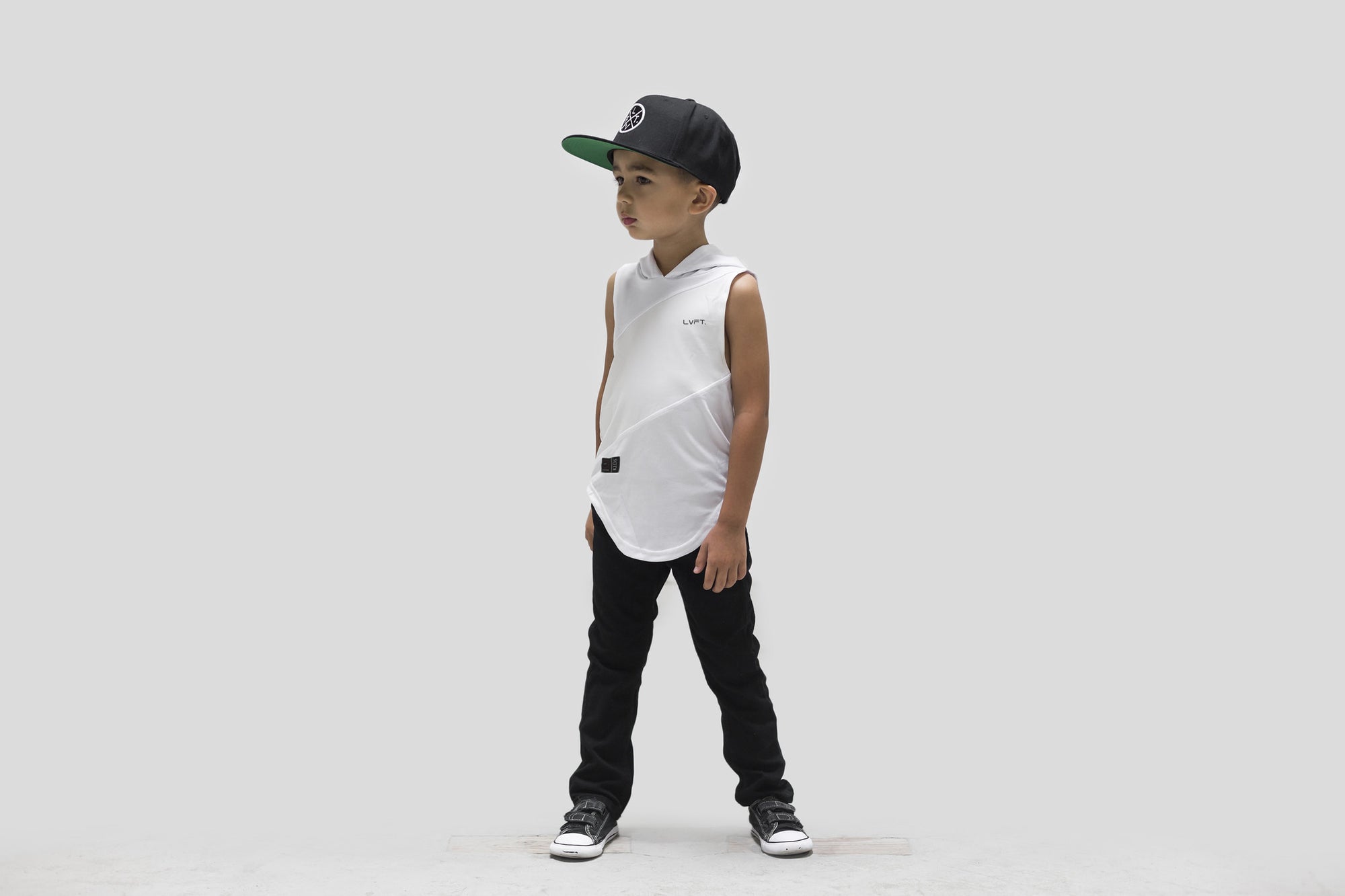 Kid's 3 Panel Cut Off Hoodie- White